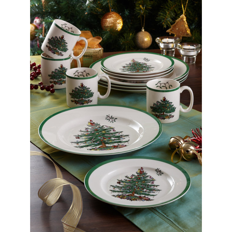 Christmas Tree 12-Piece Porcelain Dinnerware Set, Service for 4
