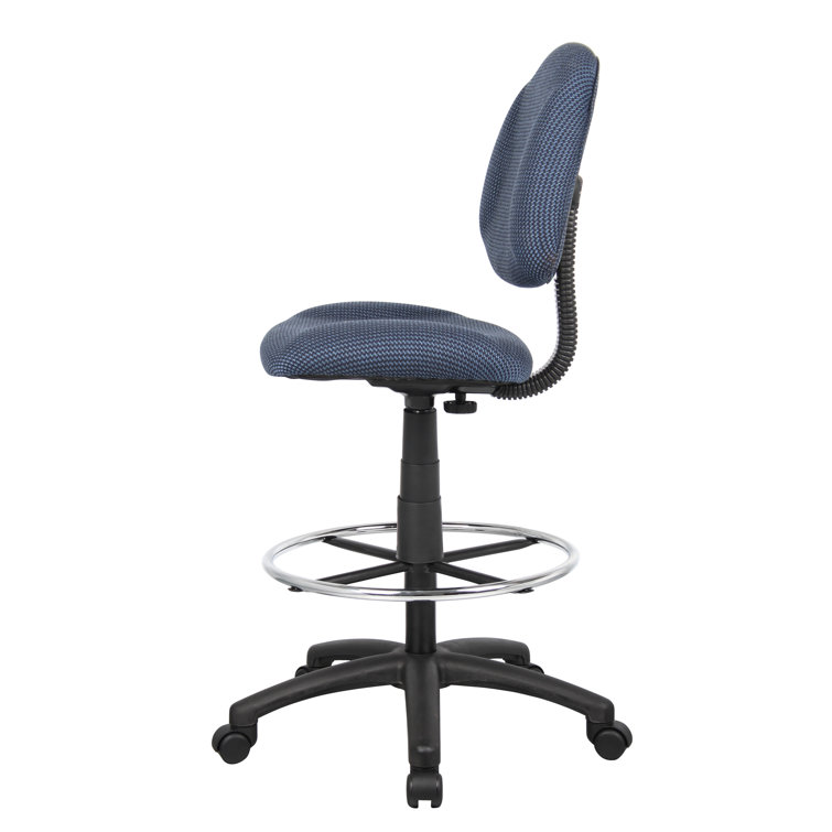 ErgoComfort Black Tweed Drafting Stool with Adjustable Arms and Chrome Footring