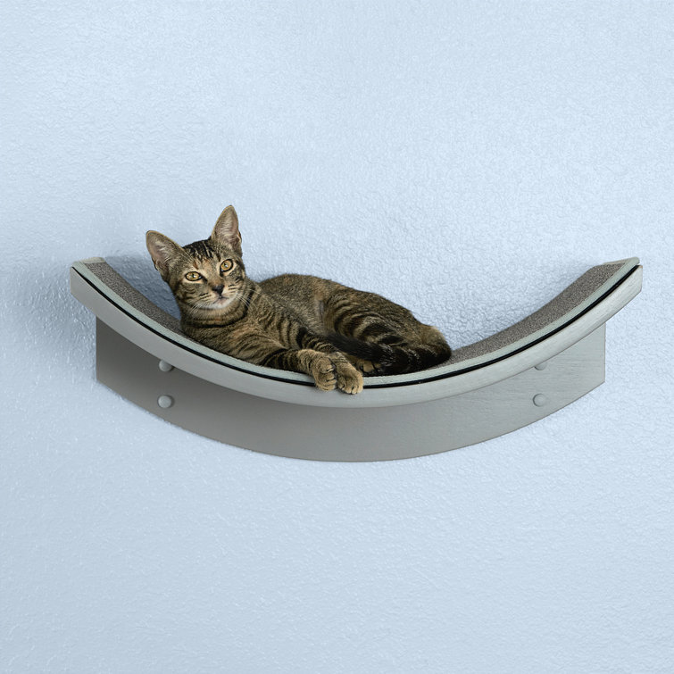Smoke Gray Curved Wood Wall Mount Cat Shelf