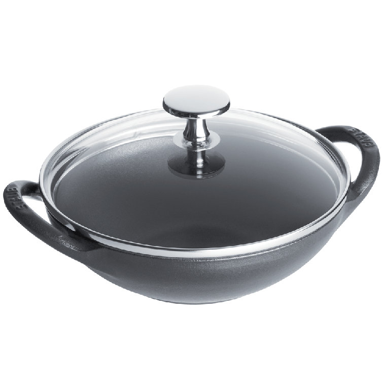 Graphite Gray Cast Iron Mini Wok with Glass Lid
