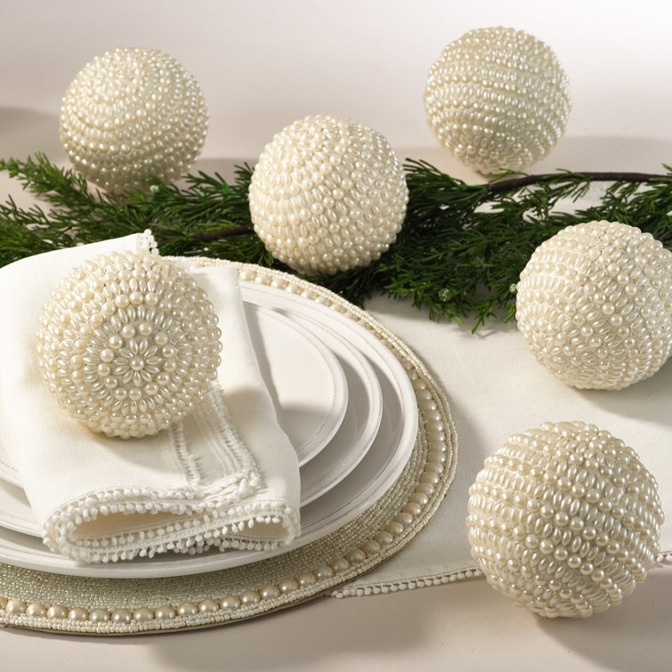 Ivory Beaded and Pearl Design Decorative Orbs Set