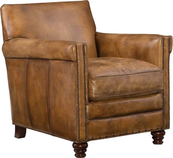 Beige Leather Traditional Handcrafted Club Chair