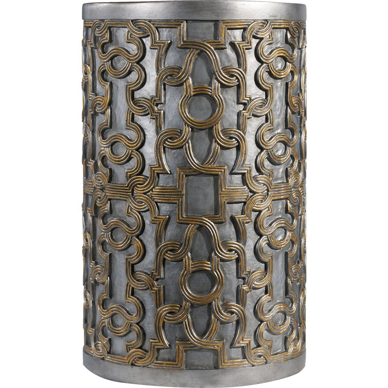Gold and Silver Round Wood Drum End Table