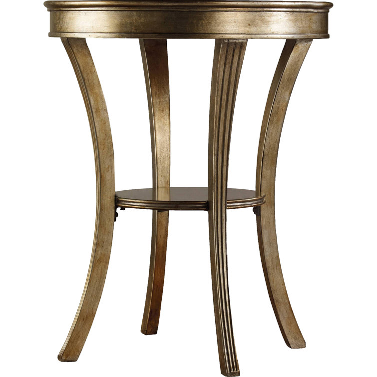 Gold Round Mirrored Wood Accent Table