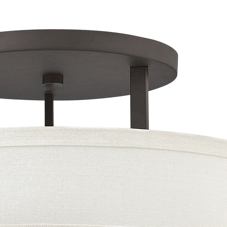 Buckeye Bronze 3-Light Semi-Flush Mount with Linen Shade