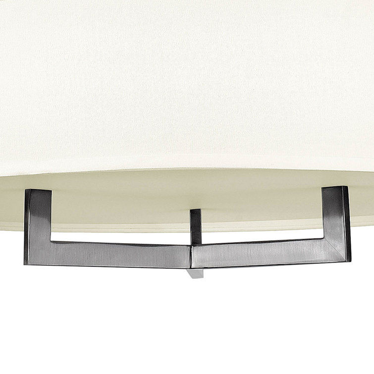 Hampton 3-Light Antique Nickel Drum Chandelier with Off-White Linen Shade