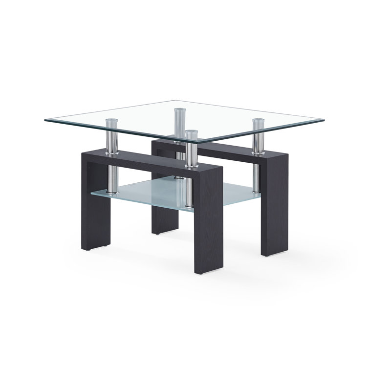 Manhattan Skyline Inspired Dark Walnut & Glass Square End Table