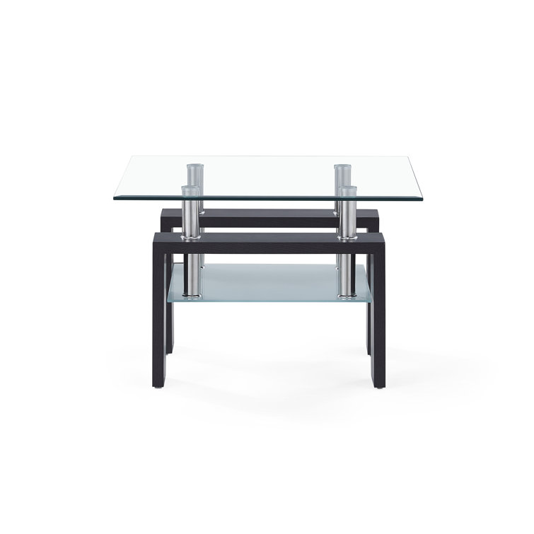 Manhattan Skyline Inspired Dark Walnut & Glass Square End Table