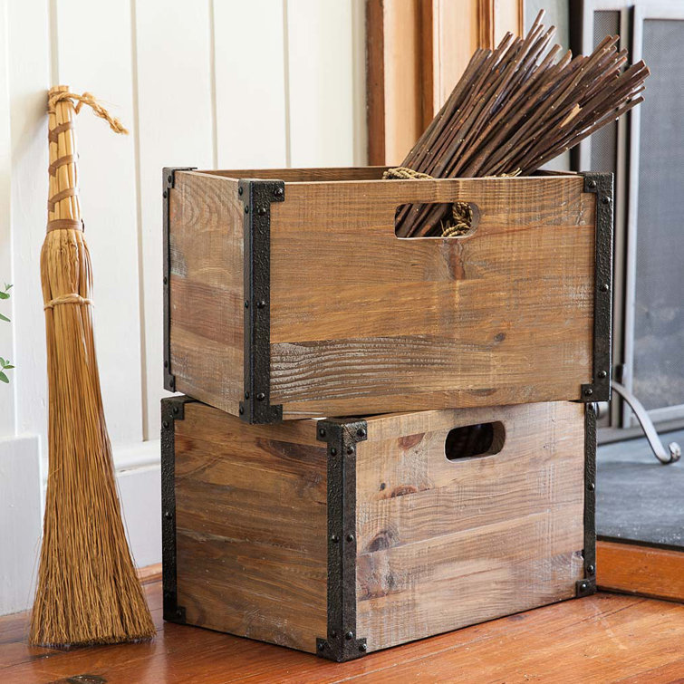 Rustic Deep Creek Wood Storage Crates, Set of 2