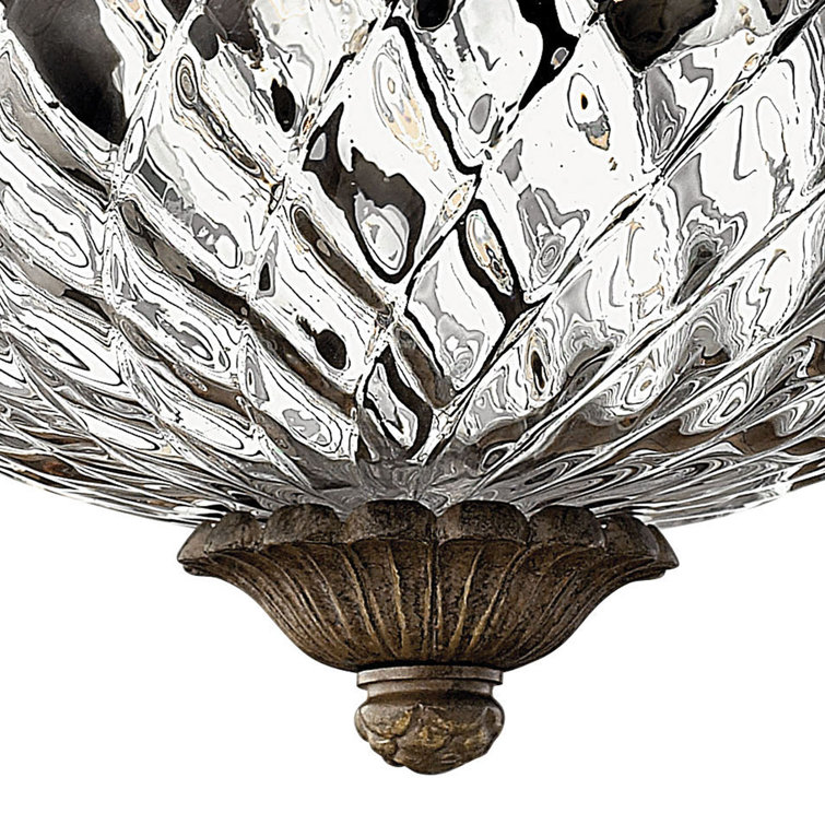 Pearl Bronze 3-Light Indoor/Outdoor Flush Mount with Clear Optic Glass