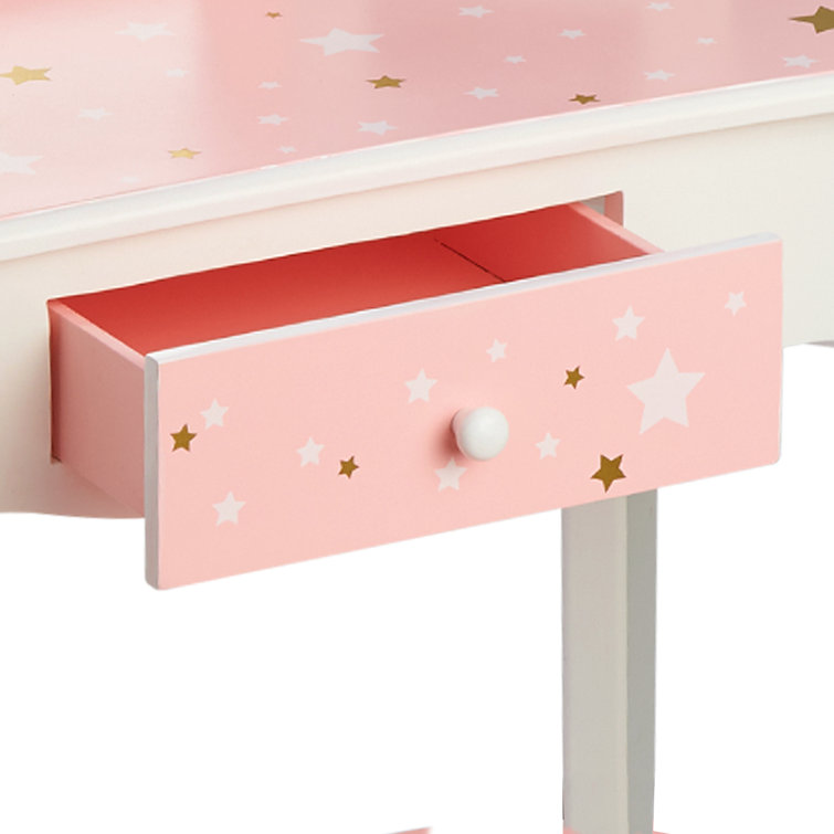 Gisele Blush Pink Star Print Kids Vanity Set with Bench
