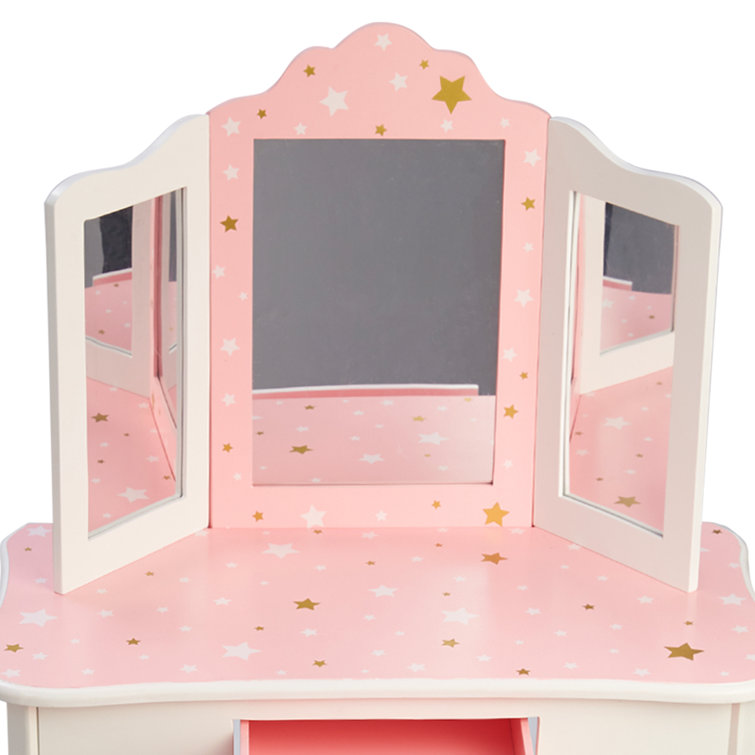 Gisele Blush Pink Star Print Kids Vanity Set with Bench