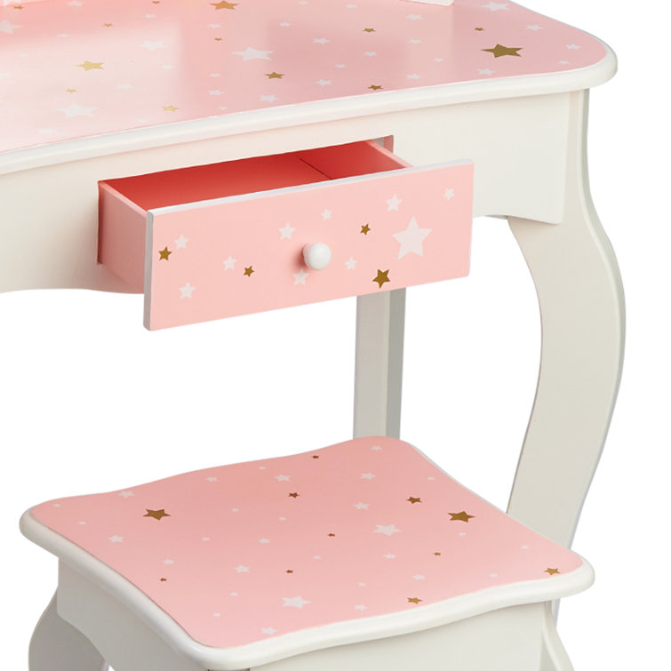 Gisele Blush Pink Star Print Kids Vanity Set with Bench