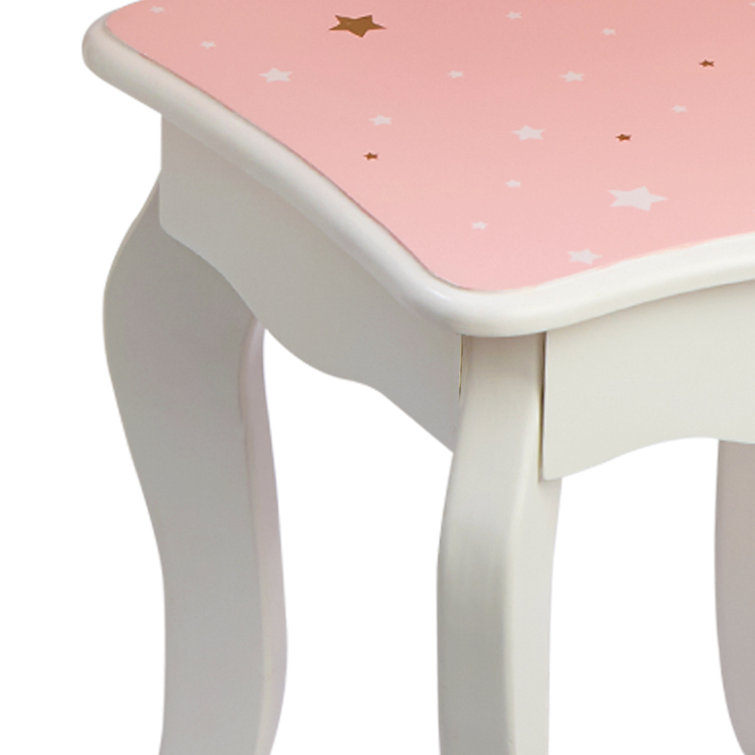 Gisele Blush Pink Star Print Kids Vanity Set with Bench