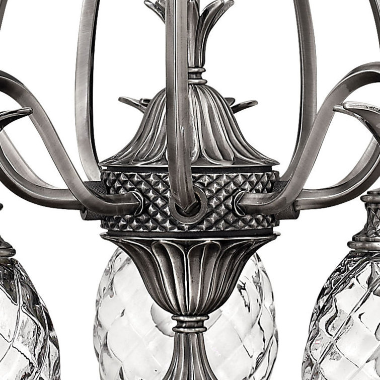 Elegant Polished Antique Nickel 5-Light Chandelier with Clear Crystal Pineapple Shades