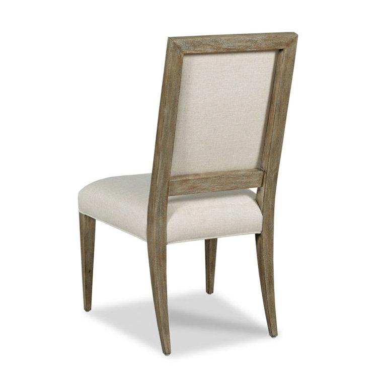 Beige Linen Upholstered Wood Side Chair with Vintage Finish