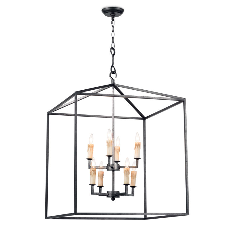 Elegant Blackened Iron 8-Light Crystal Candelabra Chandelier