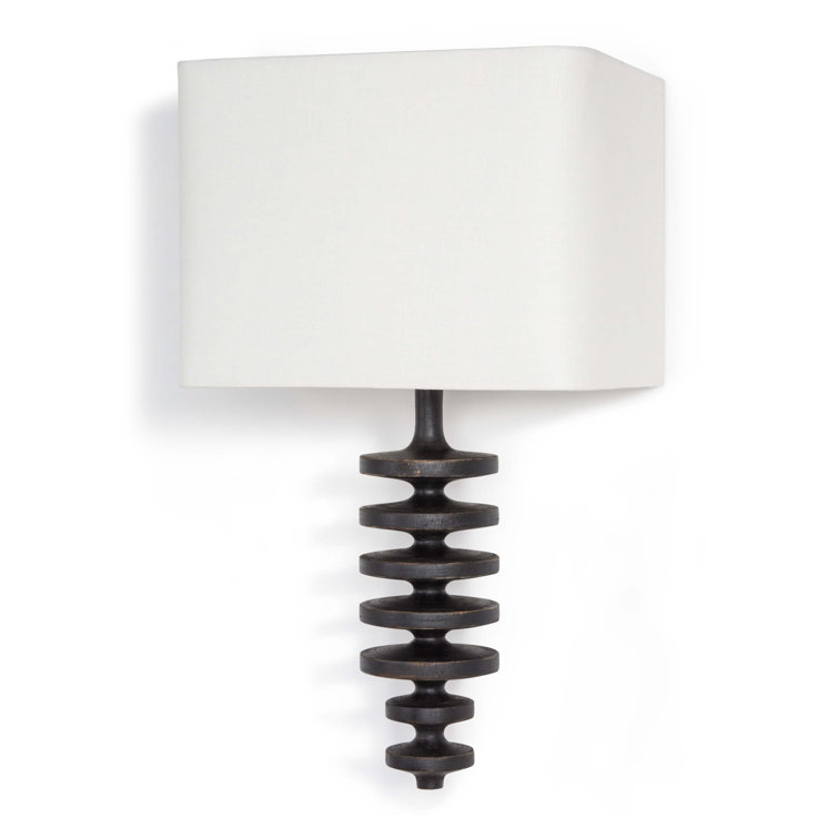 Ebony Black Linen Shade Dimmable Sconce with Brass Accents