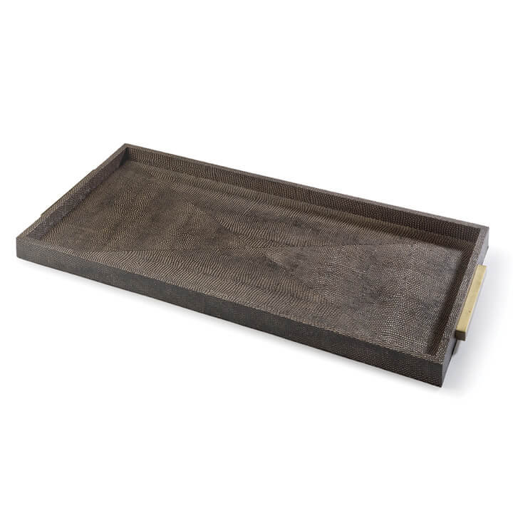Vintage Brown Shagreen Boutique Tray with Brass Handles