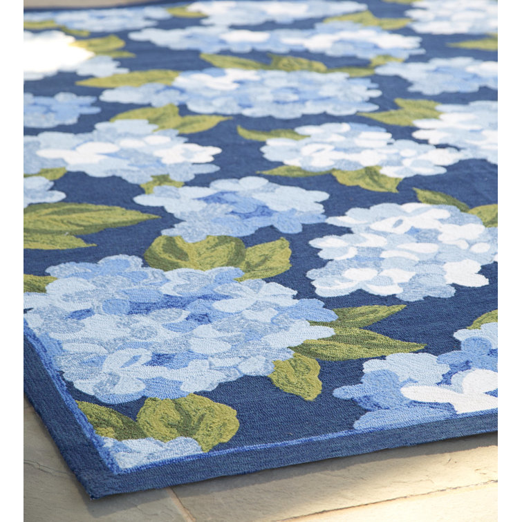 Hydrangeas Blue and Green Rectangular Synthetic Rug