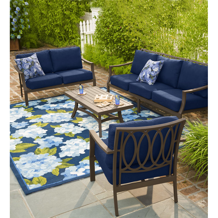 Hydrangeas Blue and Green Rectangular Synthetic Rug