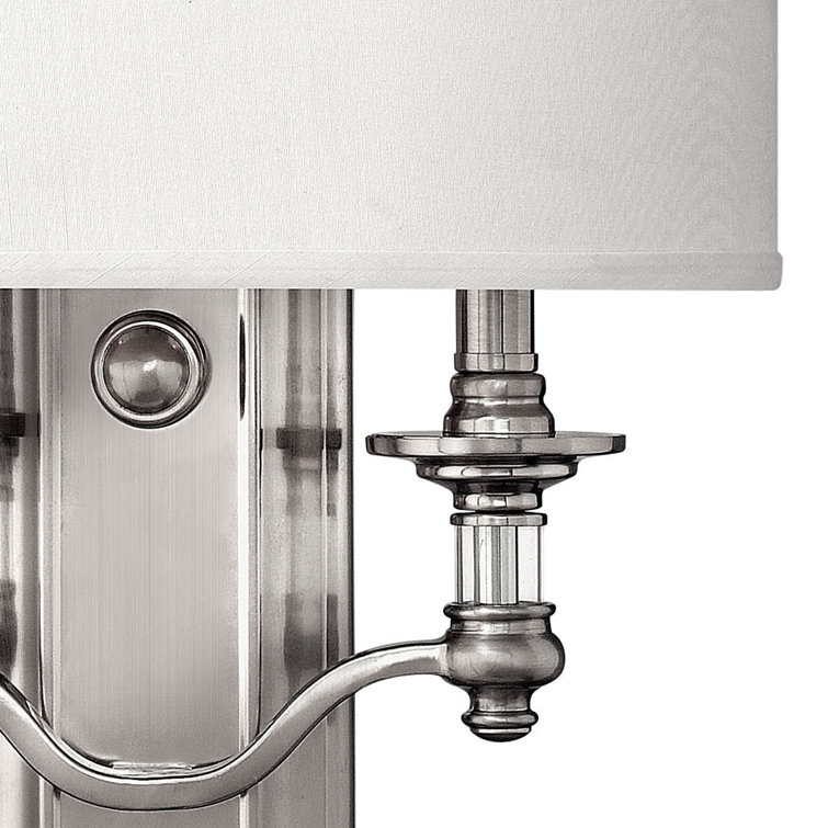 Elegant Dual-Light Brushed Nickel Sconce with White Fabric Shade