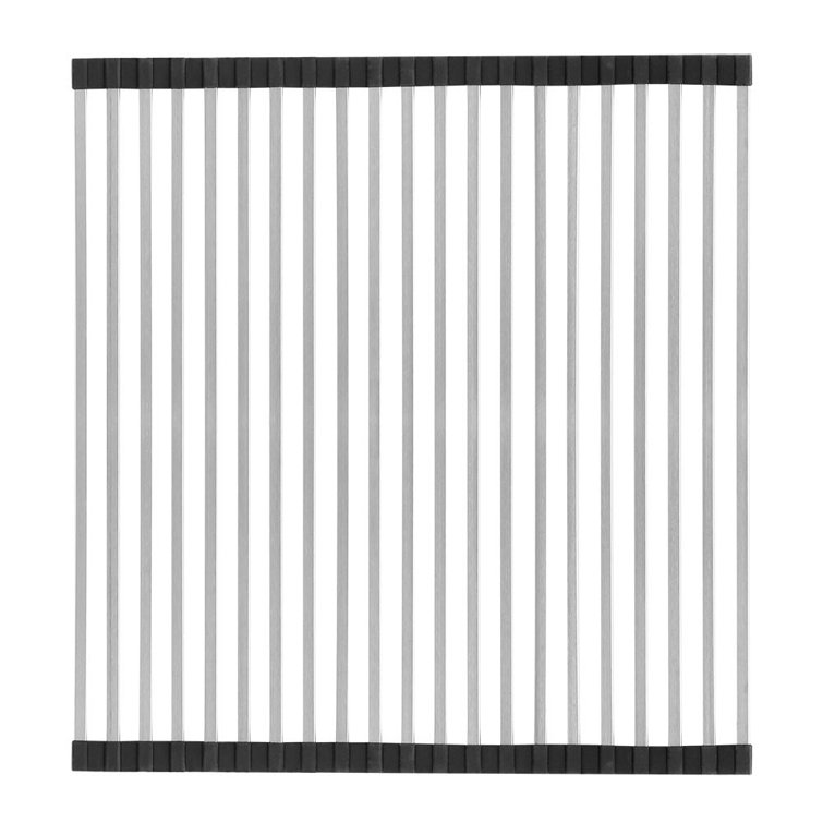 Brushed Stainless Steel Over-the-Sink Rolling Mat with Black Rubber Edges