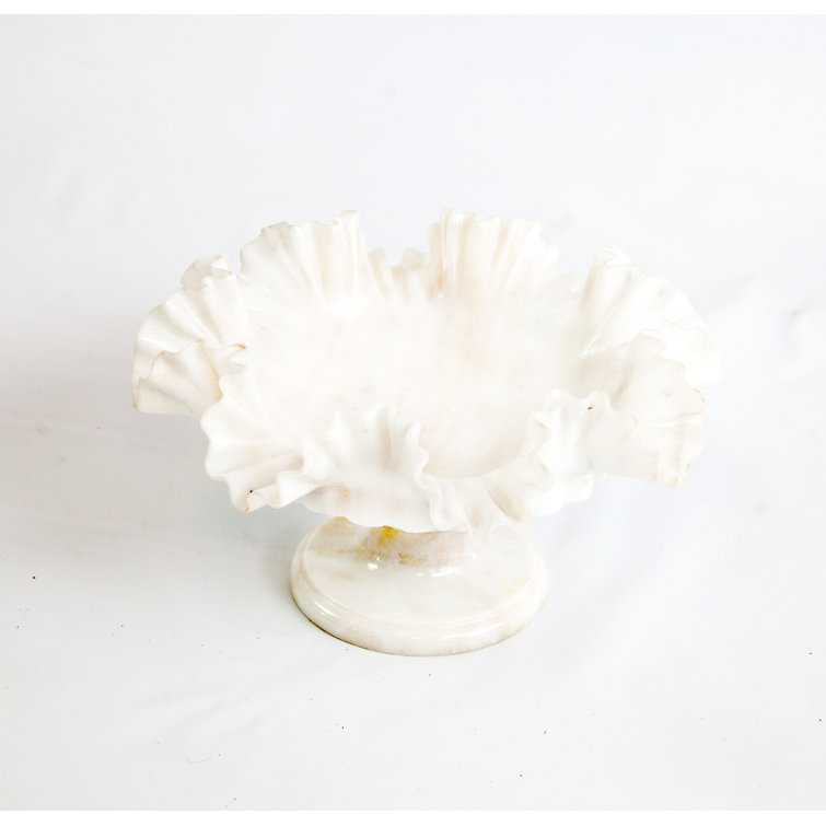 Handcrafted White Marble Frilled Decorative Bowl
