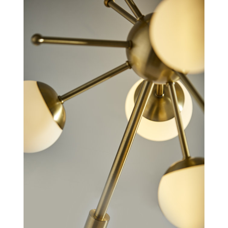 Mid-Century Antique Brass LED Tree Floor Lamp with White Opal Shades