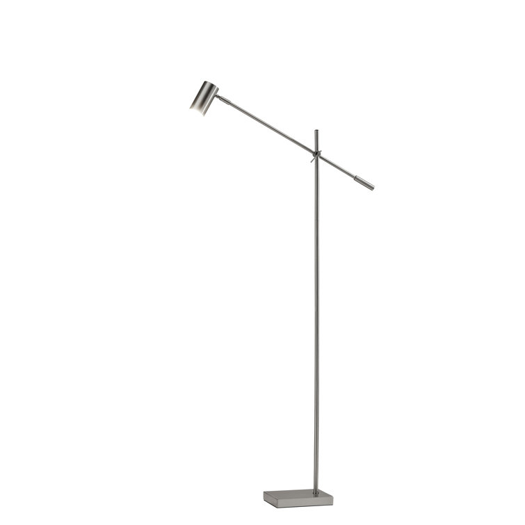 Sleek Brushed Steel LED Floor Lamp with Touch Sensor and Adjustable Arm