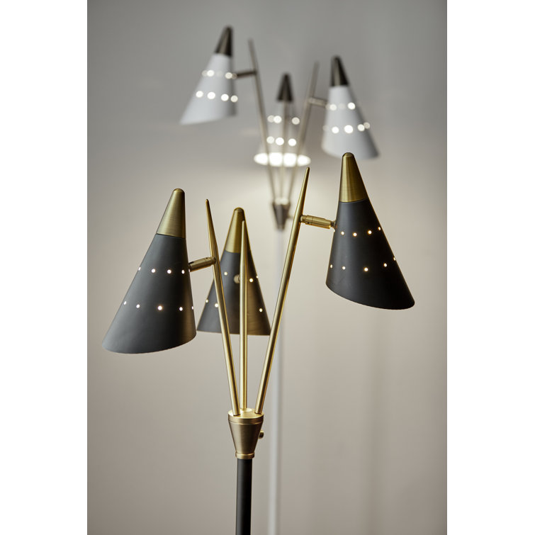 Nadine Matte Black and Antique Brass 3-Arm Adjustable Floor Lamp