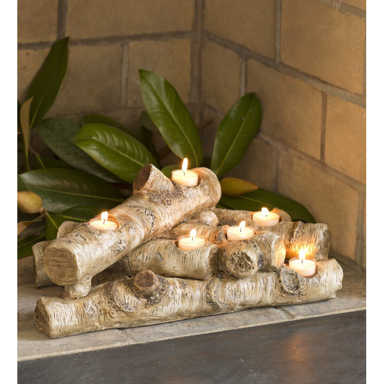 Brushed Birch Resin Log Tabletop Candelabra