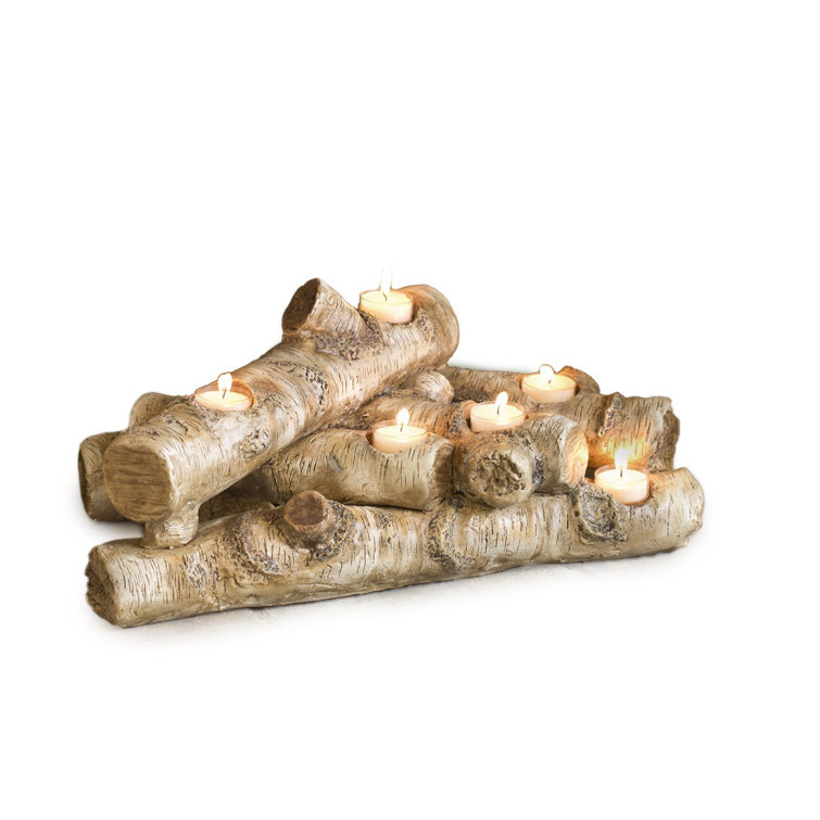 Brushed Birch Resin Log Tabletop Candelabra