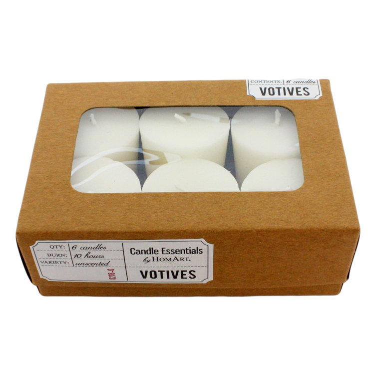 White Unscented Paraffin Palm Wax Votive Candles, 6-Pack