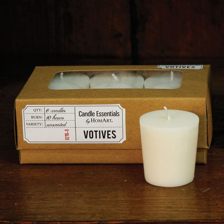 White Unscented Paraffin Palm Wax Votive Candles, 6-Pack