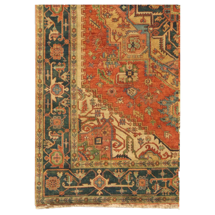 Hand-Knotted Red and Navy Wool 6' x 9' Area Rug