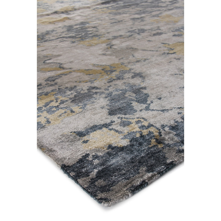 Elysian Bliss Blue Abstract Hand-Knotted Viscose-Cotton Blend Area Rug, 9' x 12'