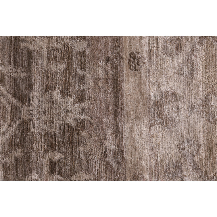 Beige and Light Brown Hand-Knotted Oriental Silk Rug, 9' x 12'