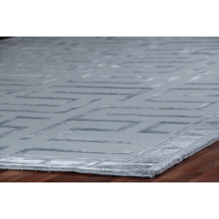 Metro Velvet Blue Geometric Hand-Knotted Wool & Viscose Rug 6' x 9'