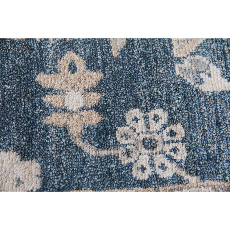 Navy and Beige Hand-Knotted Viscose Rectangular Rug 6' x 9'