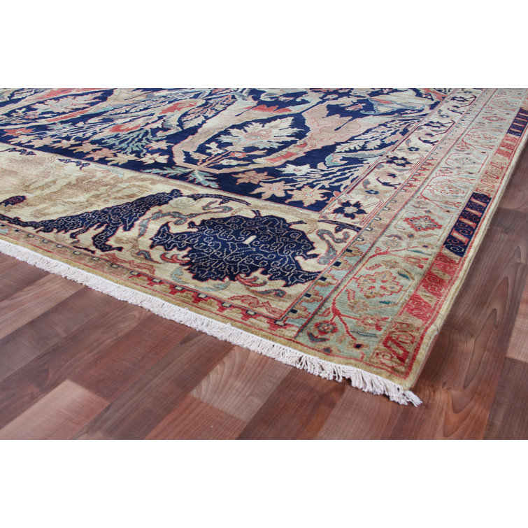 Hand-Knotted Blue Floral Wool 8' x 10' Area Rug