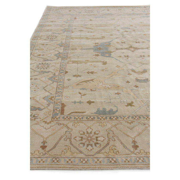 Hand-knotted Blue and Beige Wool Rectangular Area Rug