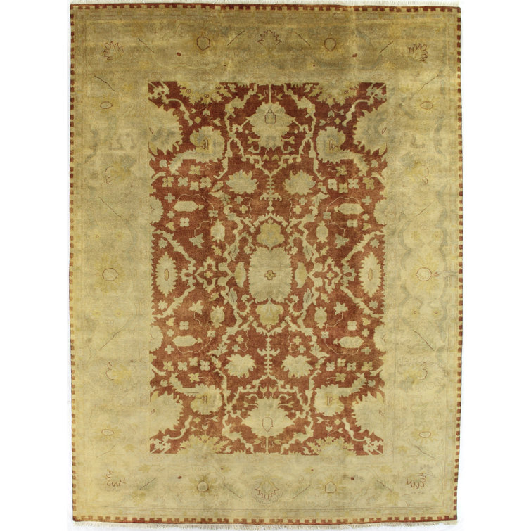 Hand-Knotted Rust and Gold Wool Rectangular Area Rug