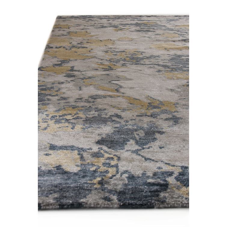 Elysian Bliss Blue Abstract Hand-Knotted Viscose-Cotton Blend Area Rug, 9' x 12'