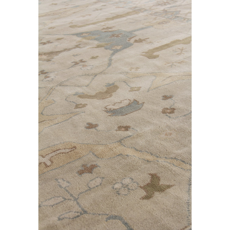 Hand-knotted Blue and Beige Wool Rectangular Area Rug