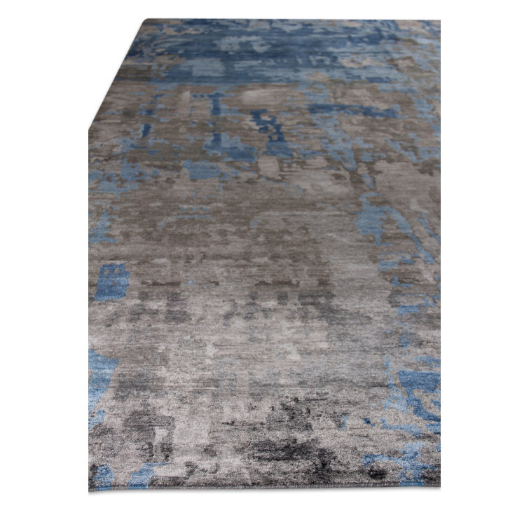 Hand-Knotted Blue Abstract Viscose Cotton 10' x 14' Rug