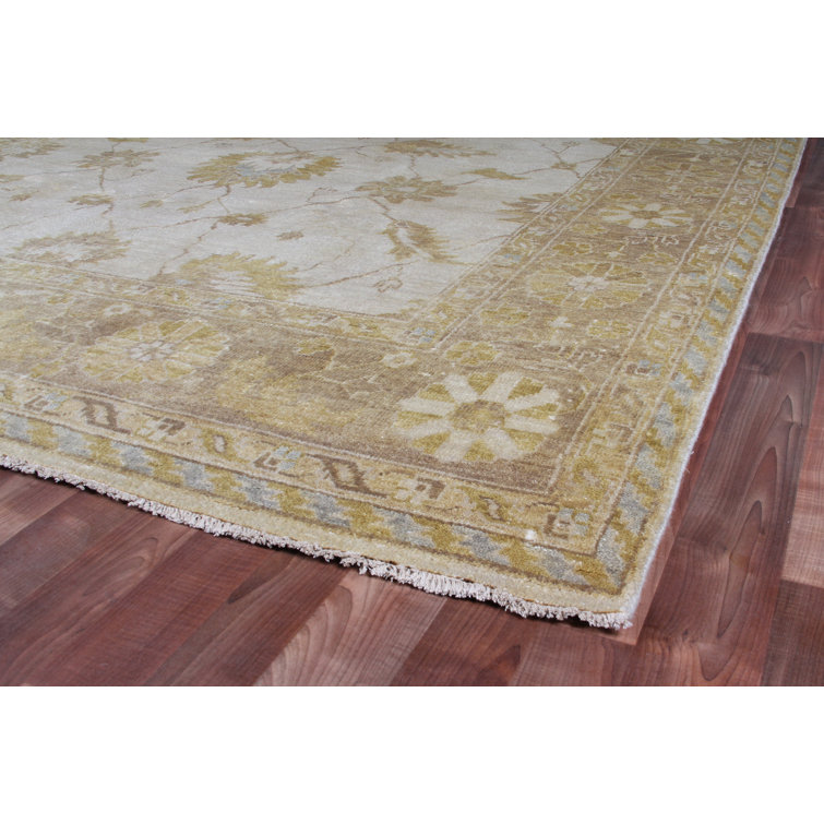Ivory and Brown Hand-Knotted Wool Oriental Rug, 10' x 14'