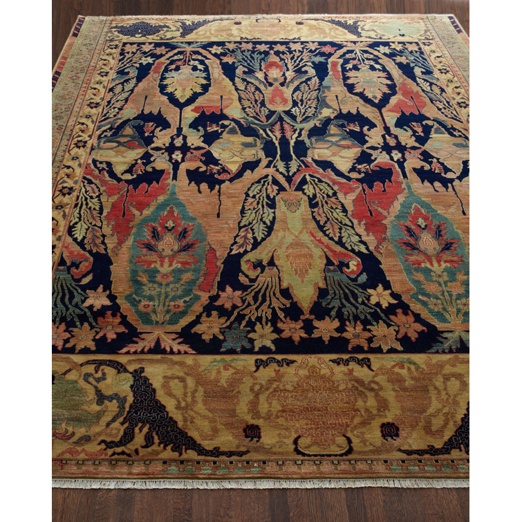 Hand-Knotted Blue Floral Wool 8' x 10' Area Rug