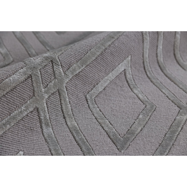 Gray Geometric Hand-knotted Wool Silk 8' x 10' Rug