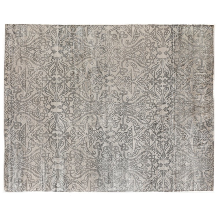 Handmade Beige Viscose Rectangular Damask Rug 8' x 10'
